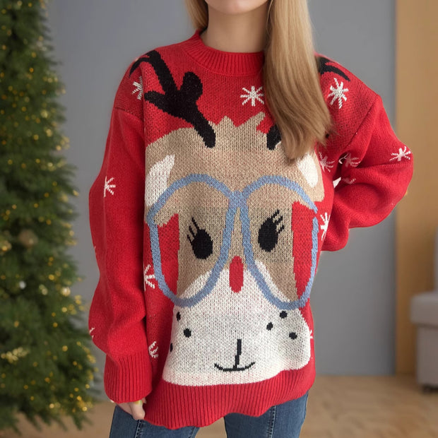 Christmas Sweater Women's Stitching Cartoon Casual Pullover