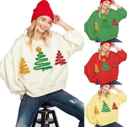 Women's Christmas Tree Casual Pullover Long Sleeve Sweater