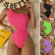 Swimsuit Womens  One Piece Bikini Solid Color One Shoulder Swimsuit