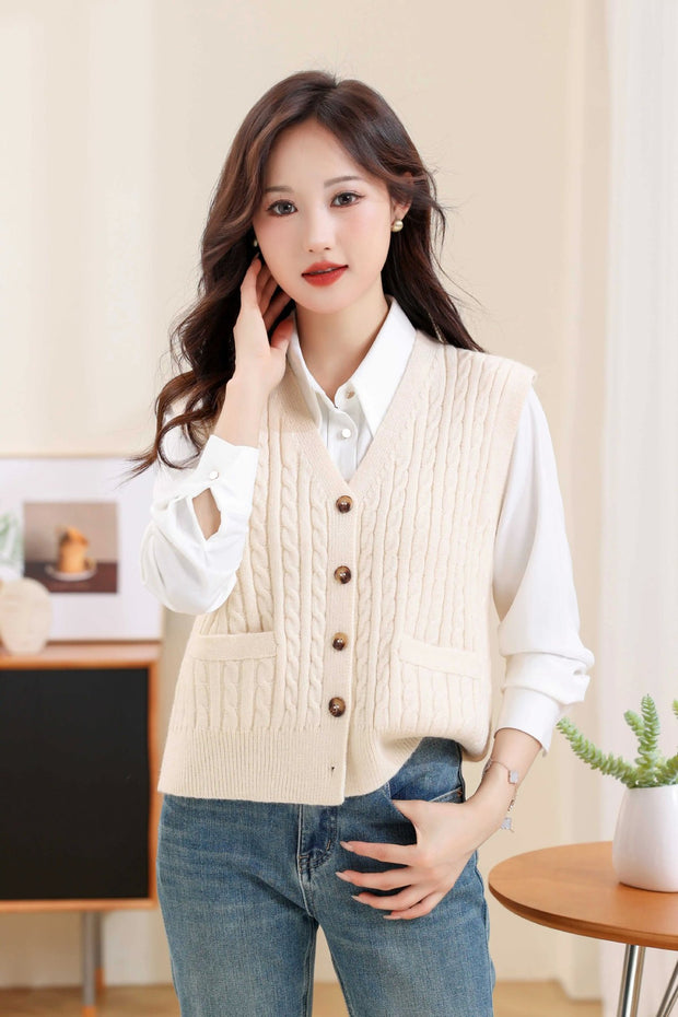 Women's V-neck Twist Knitted Vest