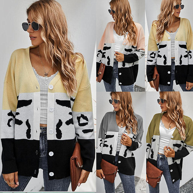 New product contrast cardigan sweater coat