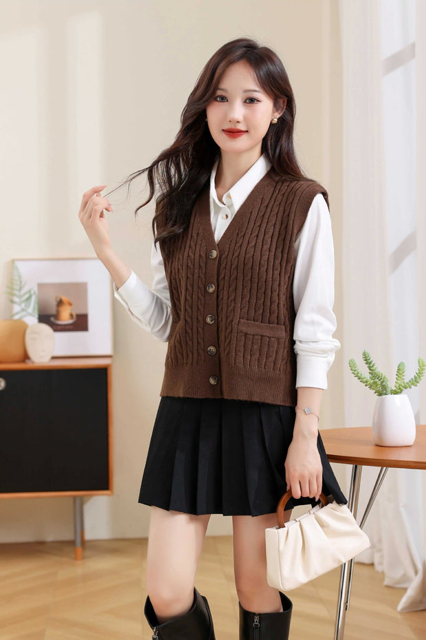 Women's V-neck Twist Knitted Vest