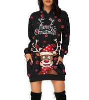 Casual Printed Long Sleeve Pocket Hooded Sweater Loose Dress