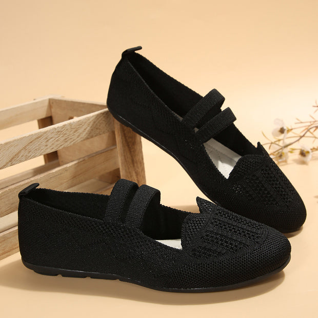 Casual Mesh Flats Women's Low-cut Round Toe Slip-on Knit Shoes