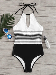 One-piece striped swimsuit