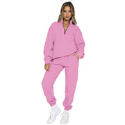 Women's Fashion Zipper Pullover Long Sleeve Sweater Two-piece Set