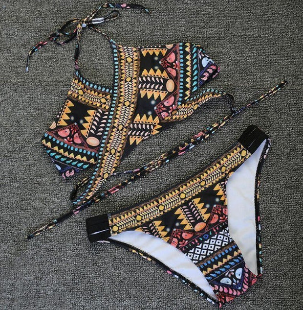 Chest cross straps ethnic style print sexy bikini bikini swimsuit