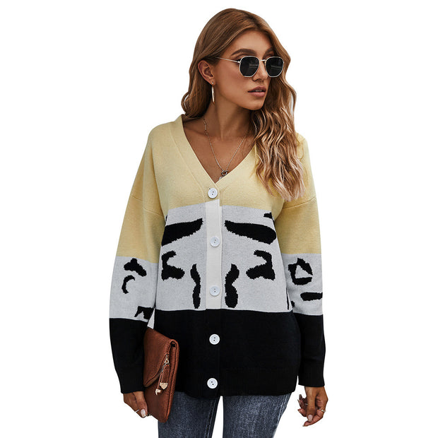 New product contrast cardigan sweater coat