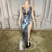 Stage Advanced Light Luxury Evening Dress Sequined Design Side Slit Tail Slim Temperament