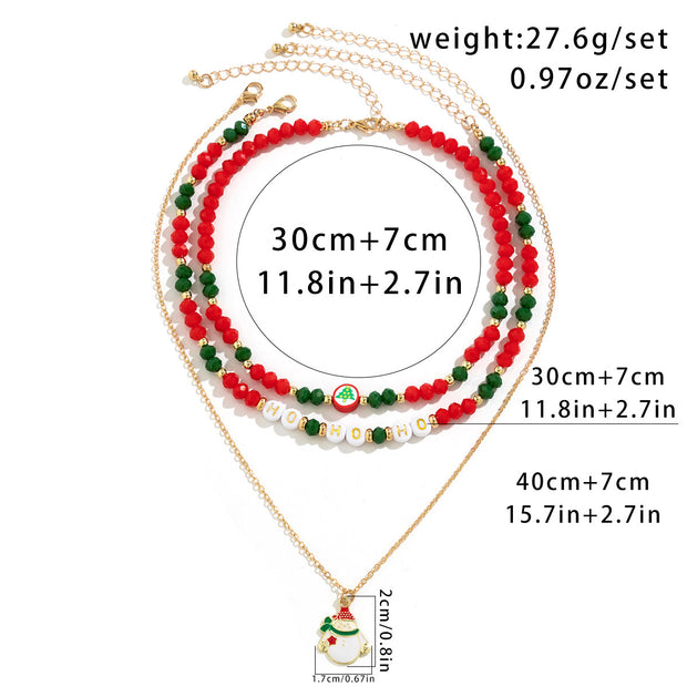 Beaded Women's Necklace Christmas Snowman Gift Imitation Crystal Ornament