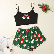 Christmas European And American Thin Pajamas Women's Sleeveless Shorts Milk Silk Simple Casual Two-piece Suit Homewear