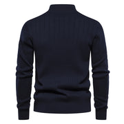 Men's Stand Collar Sweater Fashion Half-zipper Solid Color Striped Knit Sweater High Quality Slim Fit Top Clothing