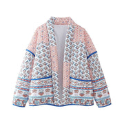 Fashion Printing Lapel Contrast Color Casual Cotton Coat Jacket