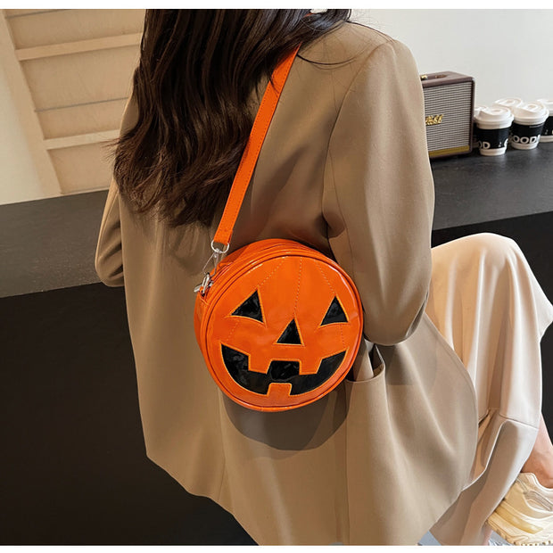 Halloween Pumpkin Small Round Bag Girls Funny Cute Shoulder Bag Personality Creative Messenger Crossbody Bags For Women