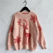 Women's Fashion Round Neck Long Sleeve Knitted Christmas Sweater