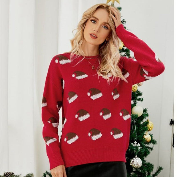 European And American Knitwear Autumn And Winter Pullover Round Neck Snowflake Christmas Sweater