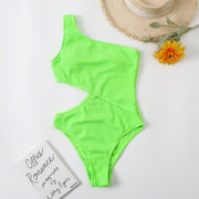 Swimsuit Womens  One Piece Bikini Solid Color One Shoulder Swimsuit