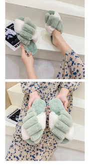 Cross Top Fur Flat Warm Plush Slipper