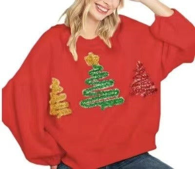 Women's Christmas Tree Casual Pullover Long Sleeve Sweater