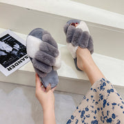 Cross Top Fur Flat Warm Plush Slipper