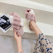 Cross Top Fur Flat Warm Plush Slipper