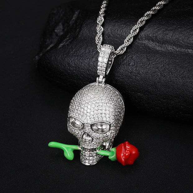 Luminous Epoxy Rose Skull Pendant