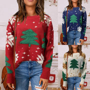 Women's Casual Round Neck Embroidered Christmas Tree Cartoon Round Neck Sweater Coat