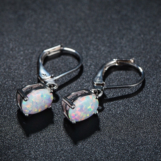 Four-claw Oval Opal Earrings European And American Ornament