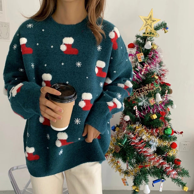 European And American Knitwear Autumn And Winter Pullover Round Neck Snowflake Christmas Sweater