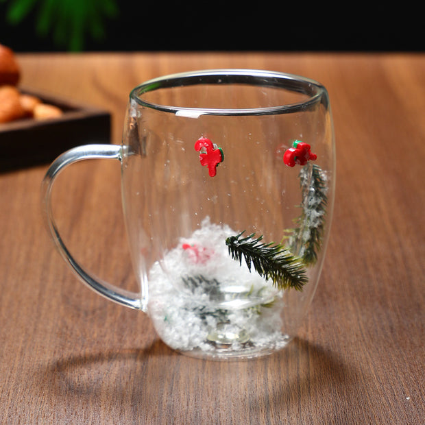 Christmas High Borosilicate Heat-resistant Double Layer Glass Cup