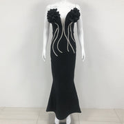 European And American Fashion New Style Temperament Socialite Flower Chain Strapless Long Type Evening Dress