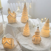 Ceramic Christmas Tree Desktop Decoration Luminous Christmas Small House Christmas Snowman