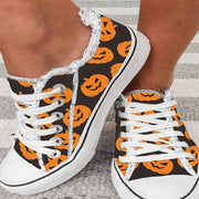 Personality Graffiti Halloween Thanksgiving Print Casual Canvas Shoes Women