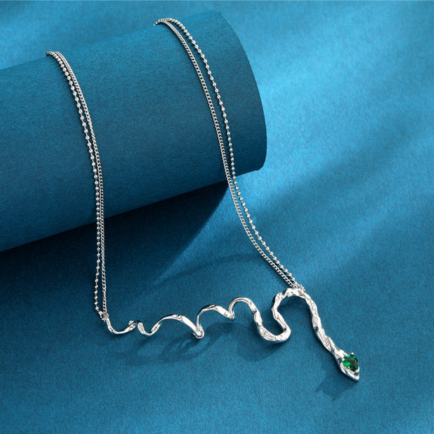 Magic Snake Enchanting Design Necklace Women's Green Zircon