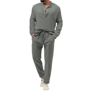 Solid Color Casual T-shirt Long Sleeve Shirt Trousers Suit