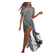 Women's Off-shoulder Dress Striped Waist