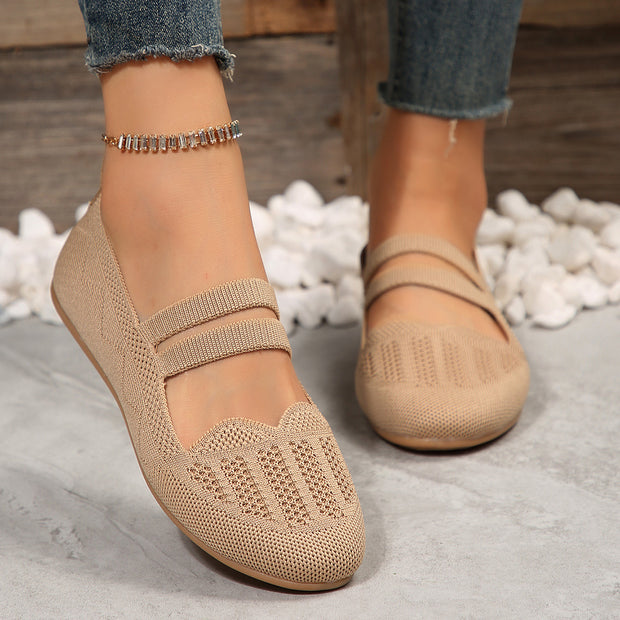 Casual Mesh Flats Women's Low-cut Round Toe Slip-on Knit Shoes