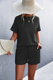 Spring And Summer New Product Best-selling Solid Color Round Neck Ruffled Short Sleeves Shorts Casual Suit