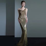 Fishtail Evening Dress For Women Elegant Sequins Annual Meeting Sexy Backless