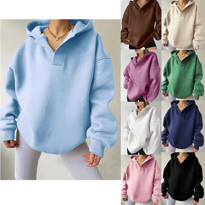 Women's Solid Color Hoodies Long Sleeve Hooded Solid Color Loose Sweater