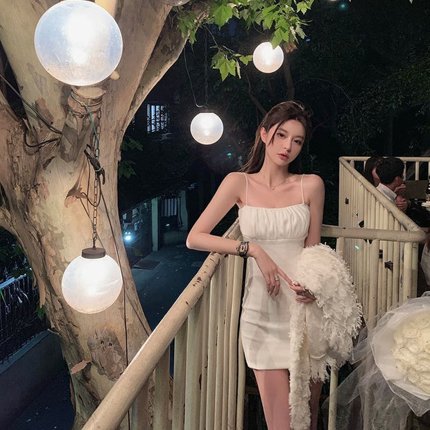 Internet Celebrity Pure Desire Style Backless Slip Dress Female Hot Girl Pleated Dress