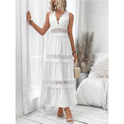 Women's Lace Stitching V-neck Sleeveless Dress