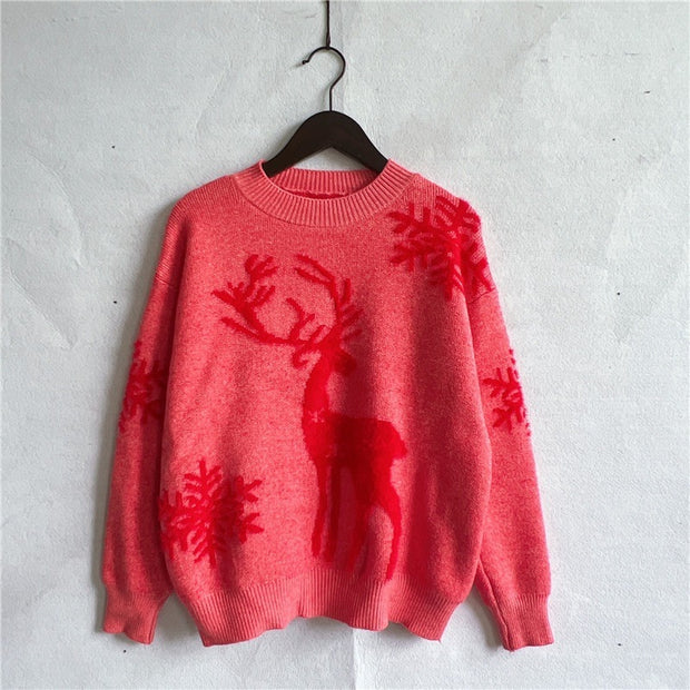 Women's Fashion Round Neck Long Sleeve Knitted Christmas Sweater