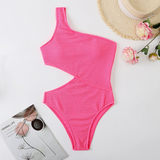 Swimsuit Womens  One Piece Bikini Solid Color One Shoulder Swimsuit