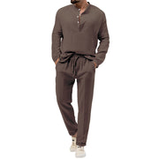 Solid Color Casual T-shirt Long Sleeve Shirt Trousers Suit