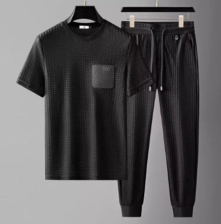 Summer Thin Ice Silk Houndstooth Leisure Sports Suit