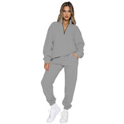 Women's Fashion Zipper Pullover Long Sleeve Sweater Two-piece Set