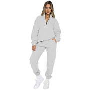 Women's Fashion Zipper Pullover Long Sleeve Sweater Two-piece Set