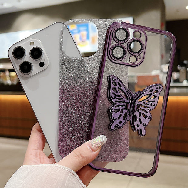 Hollow Butterfly Phone Case Gradient Transparent Plating Protective Cover