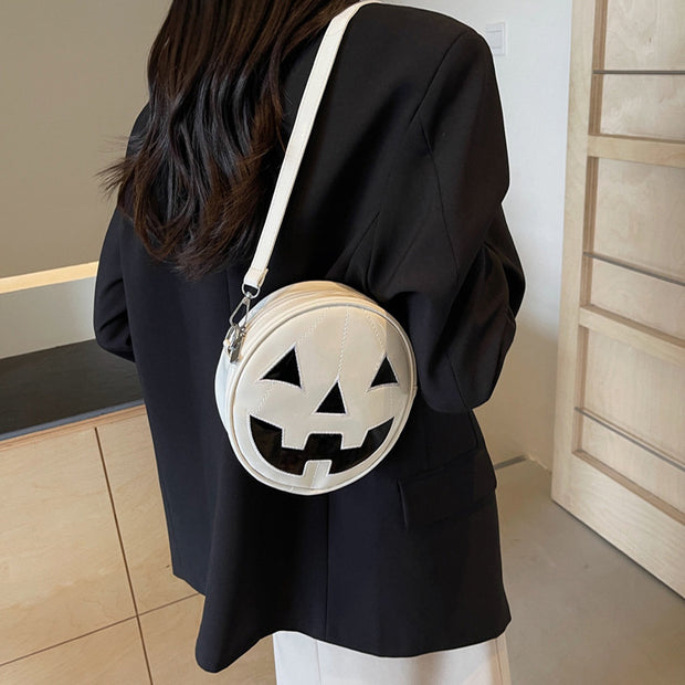 Halloween Pumpkin Small Round Bag Girls Funny Cute Shoulder Bag Personality Creative Messenger Crossbody Bags For Women